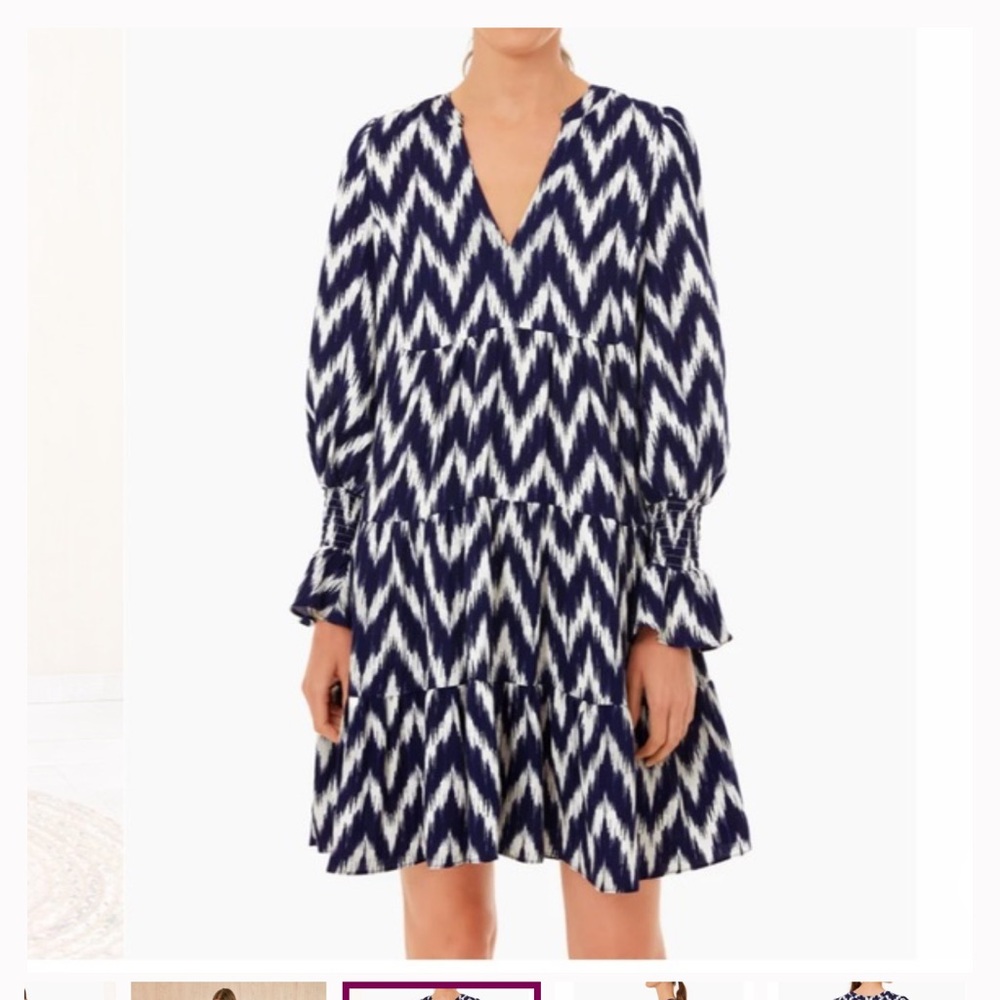 Tuckernuck Pomander Place Kenzo mini dress XL ikat tiered ruffle navy blue white